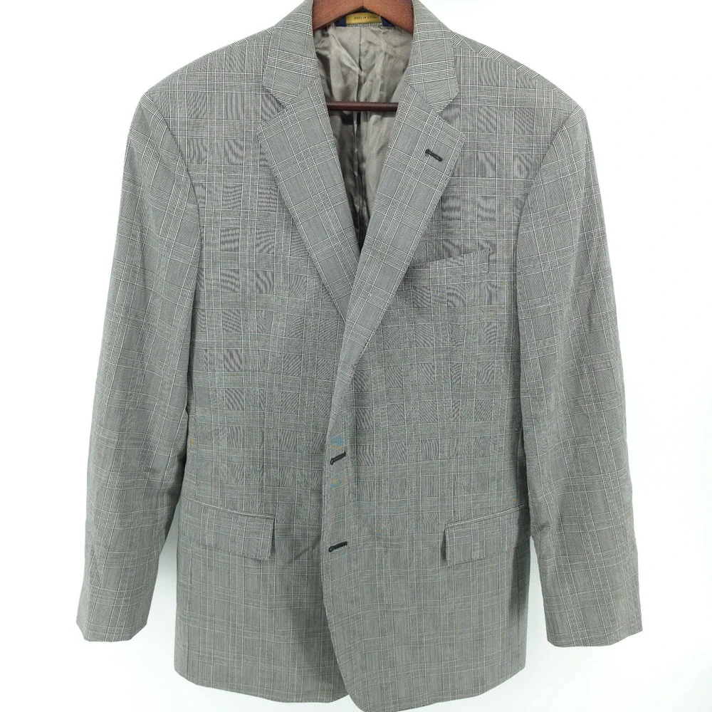 Brooks Brothers Mens Blazer Wool Grey Glen‎ Plaid 43R Regent Fit Tollegno 1900